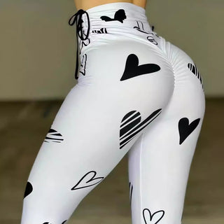 Drawstring Heart Print Yoga Sports Hip-hop Fitness Leggings - Phosgene