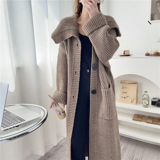 Women Autumn And Winter Loose Plus Size Lazy Long Thick New Foreign Trade Knitted Cardigan - Phosgene