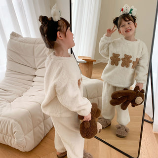 White Winter Girls Flannel Pajamas Suit - Phosgene