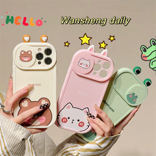 Super Cute Cartoon Cute Little Animal Push And Pull Lens Mobile Phone Case - Phosgene