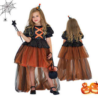 Halloween Girls' Witch Performance Costume Party Dress - Phosgene