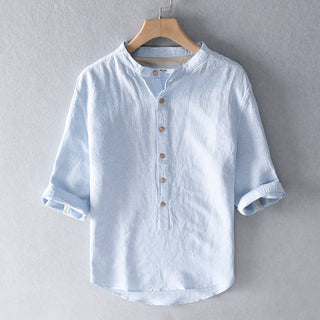 Summer Cropped Sleeves Cotton Linen Linen Shirt For Men Phosgene