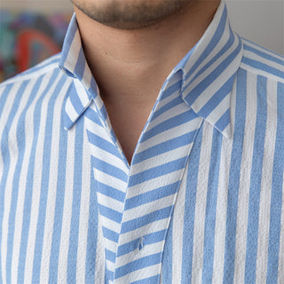 Breathable Seersucker Striped Long-sleeved Shirt Phosgene