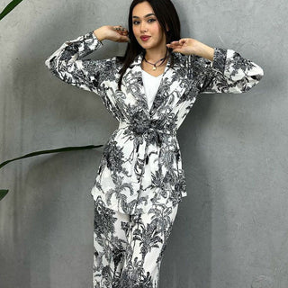 European And American Digital Printing Suit Women's Long Sleeve Loose Lace-up Casual Two-piece Suit - Phosgene