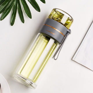 Glass Water Bottle With Tea Infuser Filter Tea Separation Double Wall Glass Bottle Leakproof Water Bottle - Phosgene