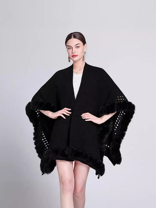 Solid Color Knitted Cape And Shawl Sweater Coat - Phosgene