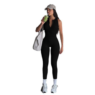 Fashion Sports Women's Solid Color Yoga Tight Sleeveless Jumpsuit - Phosgene