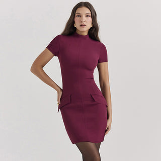 Solid Color Simple And Tight Waist-tight Dress Phosgene