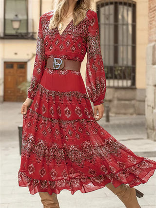 Ethnic Style Pattern Printing Large Swing Dress - Phosgene