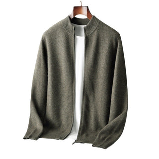 Pure Wool Knit Double-strand Thickening Stand Collar Cashmere Cardigan - Phosgene