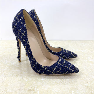 New Woven High Heel Shoes 12CM Pointed Stiletto Heel Shallow Mouth - Phosgene