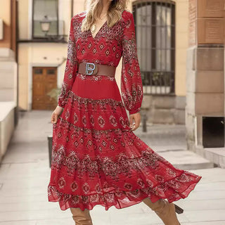 Ethnic Style Pattern Printing Large Swing Dress - Phosgene