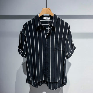 Men's Loose Comfortable Striped Short-sleeved Shirt Phosgene