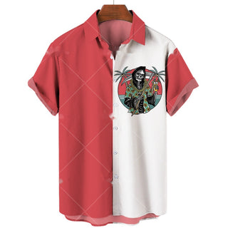 Men's Short-sleeve Lapel Shirt 3D Digital Skull Printed Shirt Phosgene