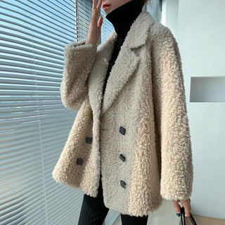 All Wool Granular Sheep Shearing Mid Length Large Size Fur Coat - Phosgene