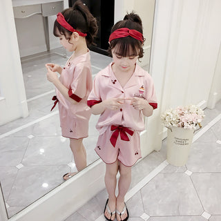 Girls Summer Cartoon Pajamas Short-sleeved Shorts Two-piece Suit - Phosgene