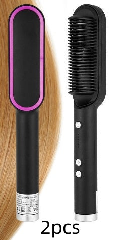 New 2 In 1 Hair Straightener Hot Comb Negative Ion Curling Tong Dual-purpose Electric Hair Brush - Phosgene