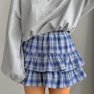 Women's Cotton Blue Plaid Skirt Phosgene