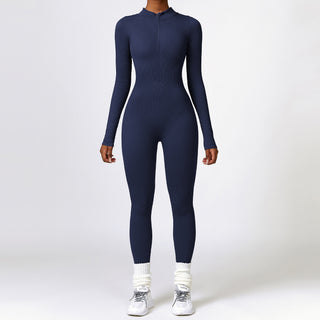 Winter Tight Long Sleeve Yoga Jumpsuit Zipper Belly Contracting High Strength Sports - Phosgene