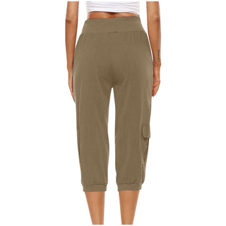 Women's Cropped Pants Cotton Linen Cargo Pocket Casual Pants - Phosgene