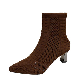 Knitted Sock Boots Women's Plus Size Short Pointed Chunky Heel - Phosgene