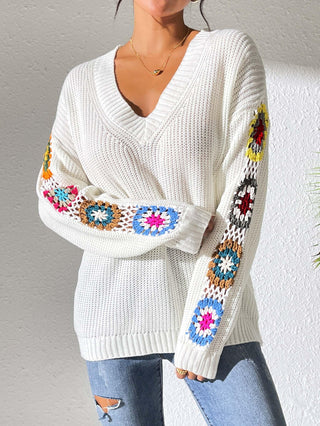 Autumn And Winter Crochet Stitching V-neck Pullover Sweater - Phosgene