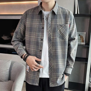 Loose Hong Kong Style Casual Coat Youth Plaid Shirt Phosgene