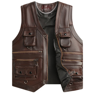 Genuine Leather Vest Man First Layer Cowhide Motorcycle Clothing - Phosgene