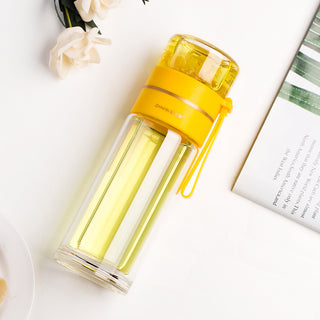 Glass Water Bottle With Tea Infuser Filter Tea Separation Double Wall Glass Bottle Leakproof Water Bottle - Phosgene