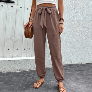 Lace-up Trousers European And American High Waist Casual Jogger Pants - Phosgene