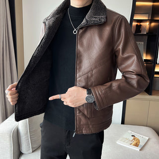 Hong Kong Style Velvet Padded Plus Size Men's Leather Jackets - Phosgene