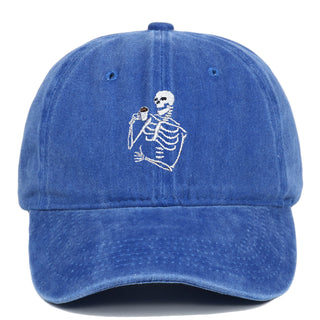 Skull Tea Embroidery Baseball Vintage Distressed Washing Cap - Phosgene