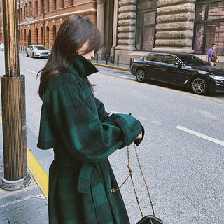 French Green Plaid Woolen Coat Is Lightly Cooked And Loose And Slim - Phosgene