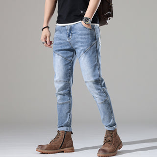 Men's Light-colored Elastic Stitching Embroidered Jeans Phosgene