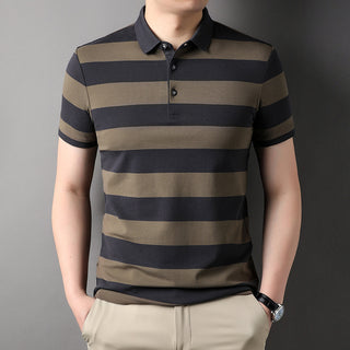 Men's Polo Shirt Short-sleeved Lapel T-shirt 2024 Striped Business Casual Lead Basic All-matching Phosgene