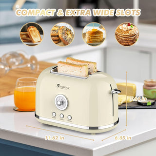 Toaster 2 Slice Retro Toaster Stainless Steel With 6 Bread Shade Settings And Bagel Cancel Defrost Reheat Function, Cute Bread Toaster With Extra Wide Slot And Removable Crumb Tray Phosgene