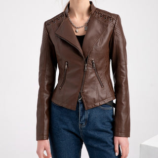 Slim Fit Thin Leather Coat Women's Motorcycle Clothing - Phosgene