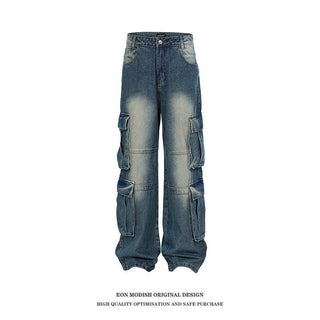 Men's Spring And Summer New Special-interest Design Washed And Worn Cargo Jeans Phosgene