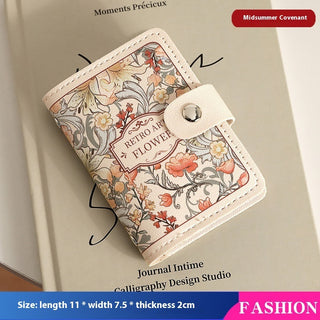 Women's Flower Oil Painting Retro Style Large Capacity Card Holder Phosgene