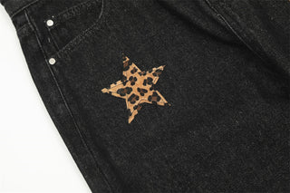 Leopard Print Five-pointed Star Jeans For Men And Women Phosgene